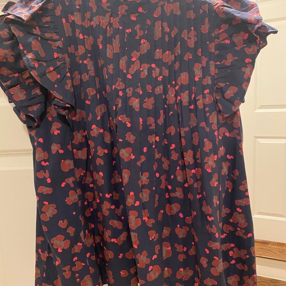 Oliphant Blue Ruffled Cap Sleeve Blouse